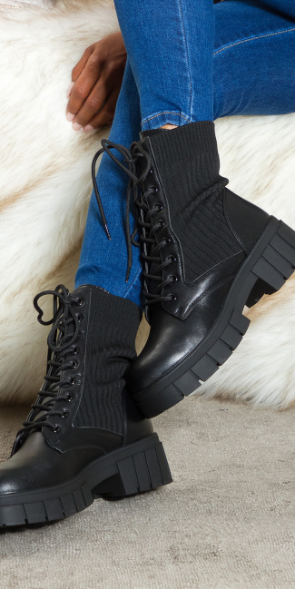 Trendy Musthave Biker Look Ankle Boots ribbed Black